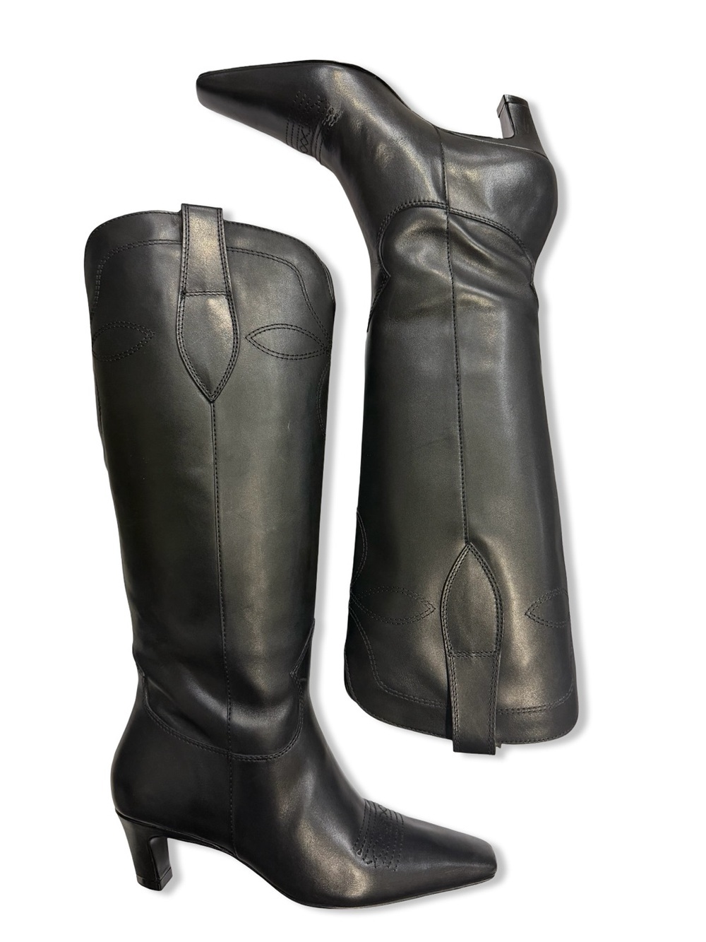 RAYE Luna Boots Black Leather Knee-High Western-Inspired shoes Revolve 6.5 - Picture 6 of 12